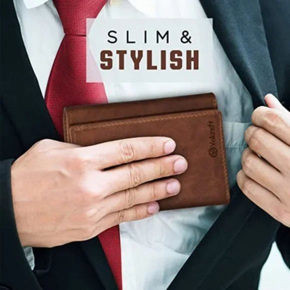 New Leather RFID Blocking Slim Trifold Wallet for Men, Vintage Cognac - Picture 6 of 7